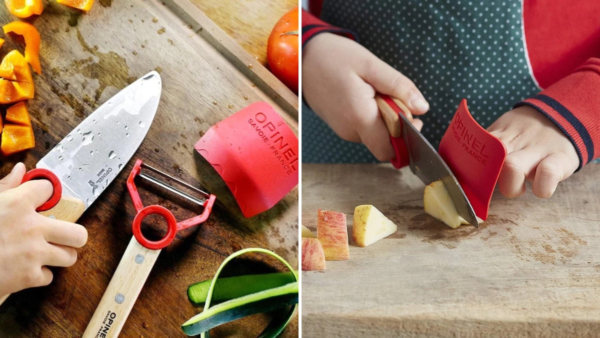 OPINEL Zestaw kuchenny dla dzieci - Le Petit Chef - czerwony - nóż + obieraczka + ochraniacz na palce